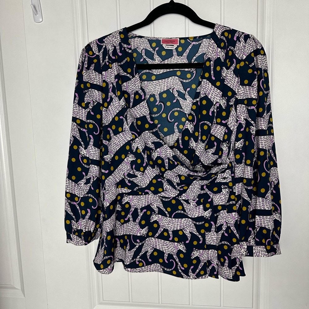 Kate Spade panther dot wrap blouse